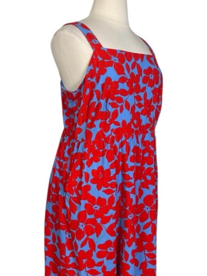 Draper James Dress Smocked Square Neck Blue Red Tropical Floral Women Size Xxl — image 8 of 8